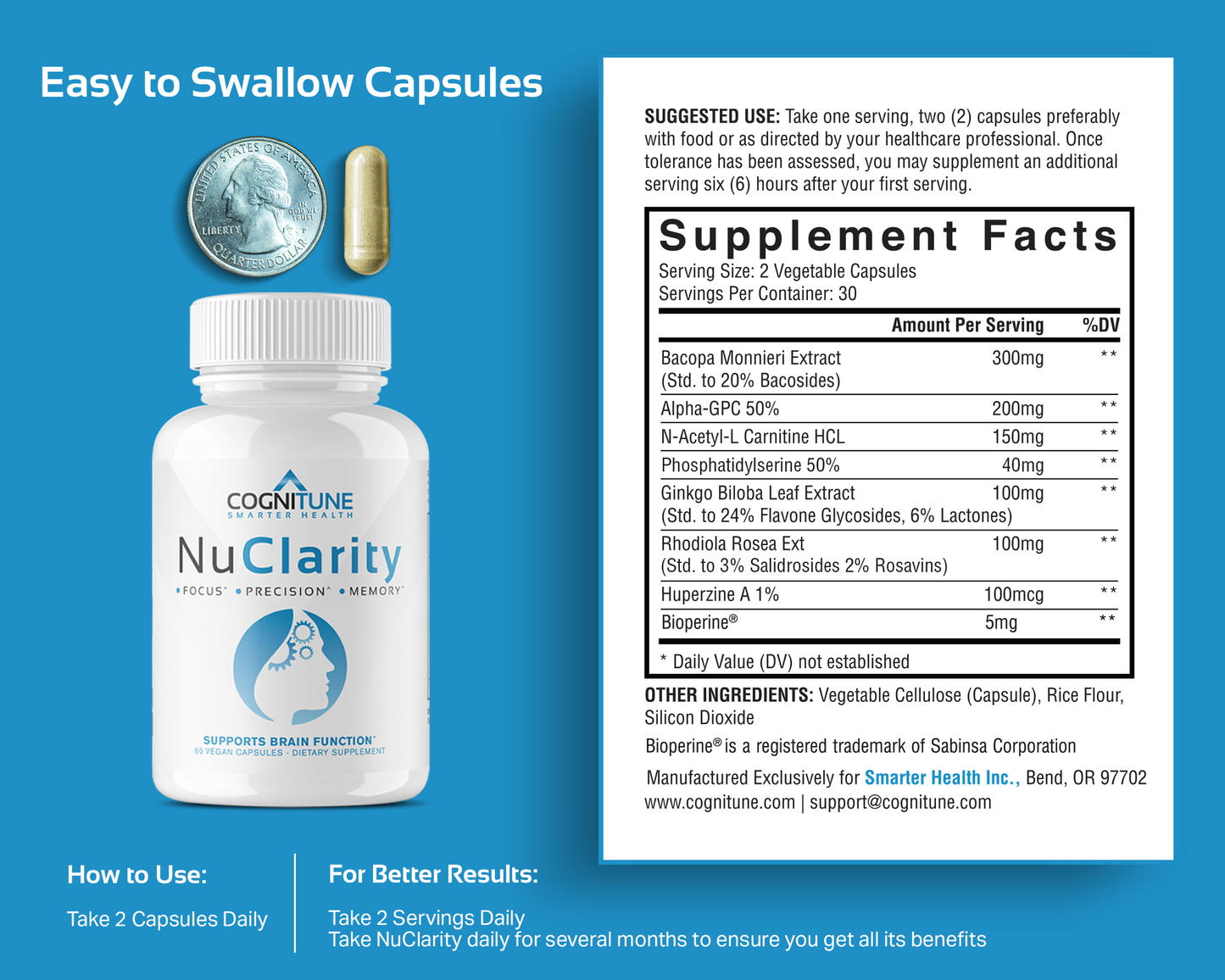 NuClarity Nootropic Brain Supplement, 60 Capsules