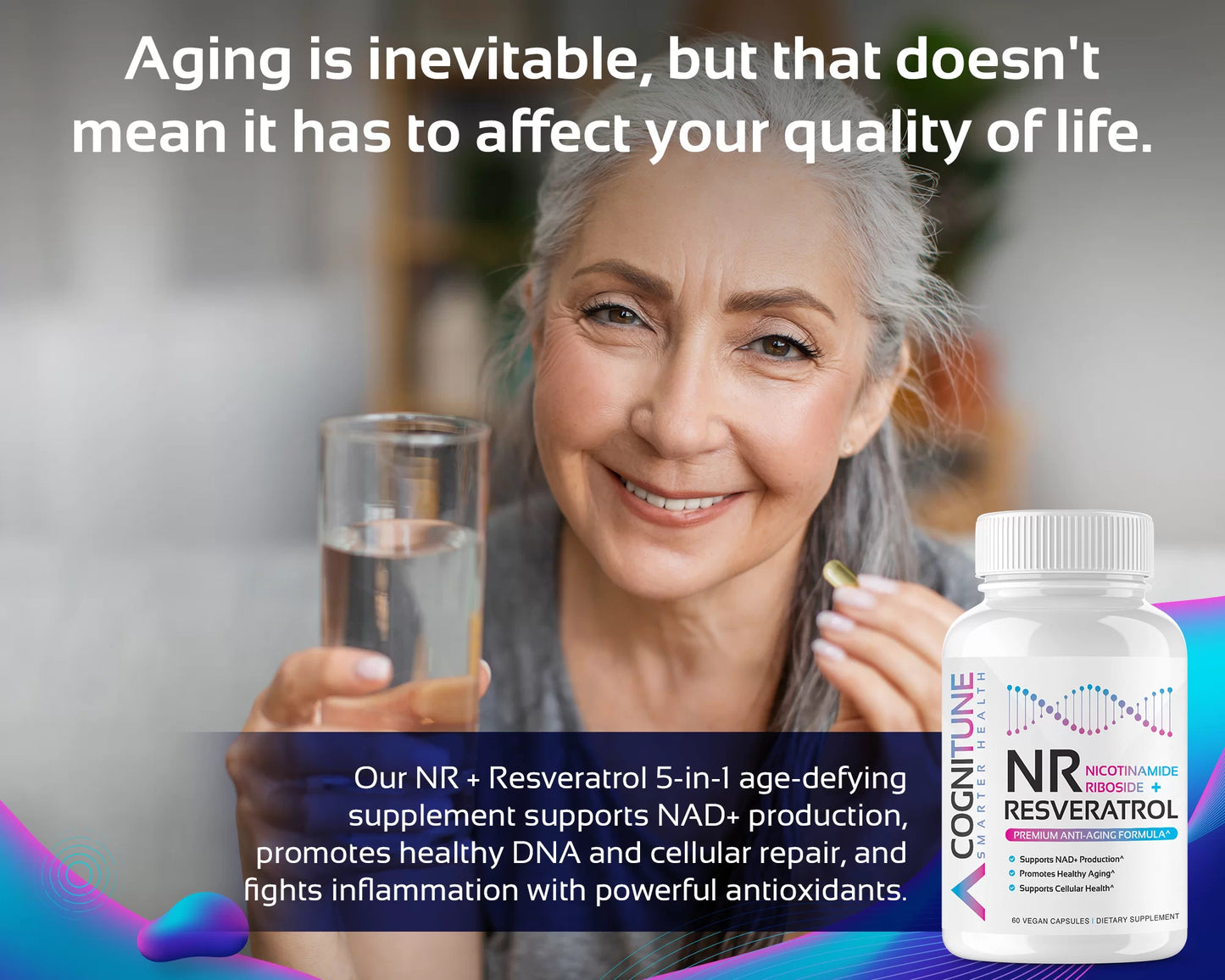NR + Resveratrol Supplement - Increase NAD+, DNA & Cellular Health, Longevity, Vitality
