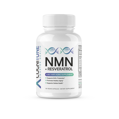 NMN + Resveratrol Supplement - 6-in-1 Cellular Health Formula with Zinc, Quercetin, Pterostilbene & PQQ for NAD+ Cellular Energy - Longevity Support for Healthy Aging & Brain Function
