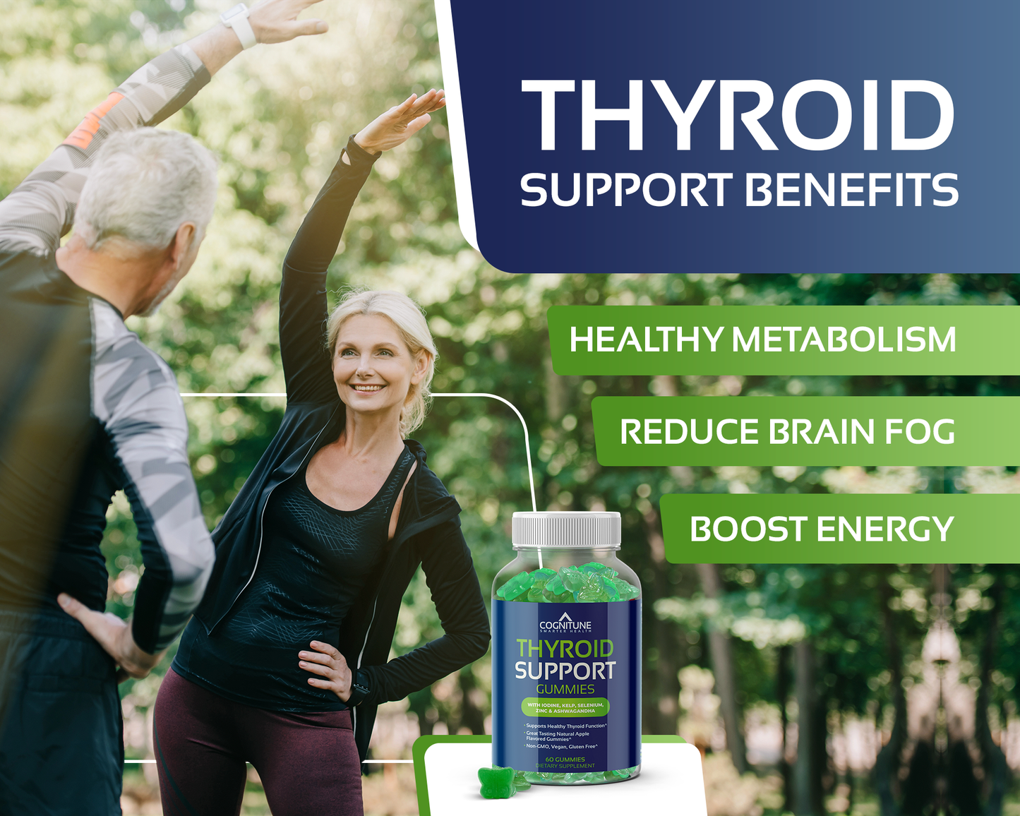 Thyroid Support Gummies - Natural Apple Flavor, Non-GMO, Vegan, Gluten-Free, 60 Count