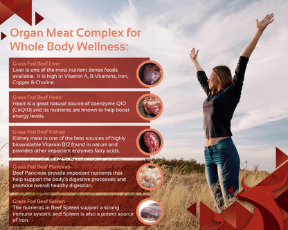 Grass Fed Beef Organ Complex, Liver, Heart, Kidney, Pancreas & Spleen Organ Meat Supplement, 3000mg, 30 servings