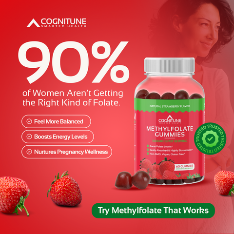 Methylfolate Gummies - Clarity + Calm, Great for Kids & Adults, Natural Strawberry Flavor