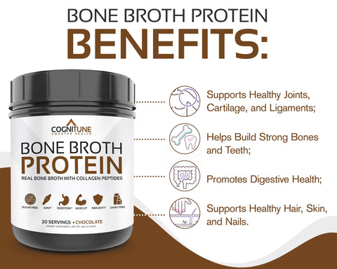 Bone Broth Protein Powder Chocolate Flavor, 20g Protein & Essential Amino Acids, 20 servings