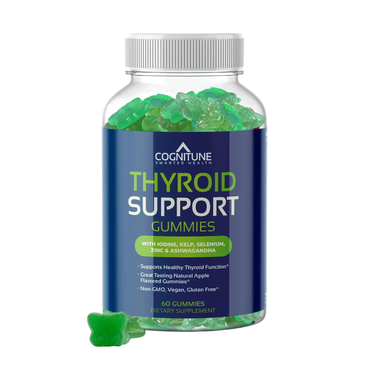Thyroid Support Gummies - Natural Apple Flavor, Non-GMO, Vegan, Gluten-Free, 60 Count