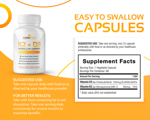 Vitamin K2 + D3, Supports Heart, Bone & Immune System Health, 60-Day Supply