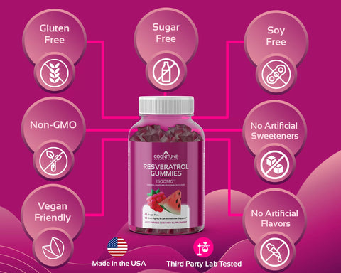 Resveratrol Gummies Supplement - Support Heart, Brain & Cellular Health, Sugar Free, Raspberry Watermelon Flavor