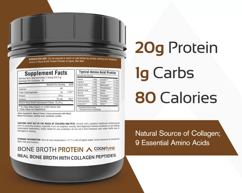 Bone Broth Protein Powder Chocolate Flavor, 20g Protein & Essential Amino Acids, 20 servings