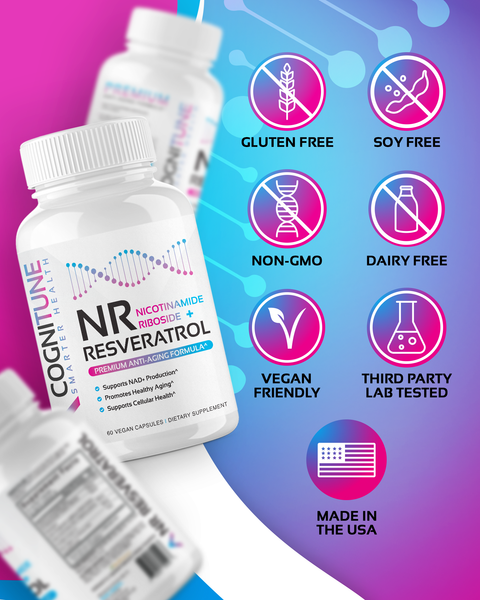 NR + Resveratrol Supplement - Increase NAD+, DNA & Cellular Health, Longevity, Vitality
