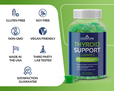 Thyroid Support Gummies - Natural Apple Flavor, Non-GMO, Vegan, Gluten-Free, 60 Count