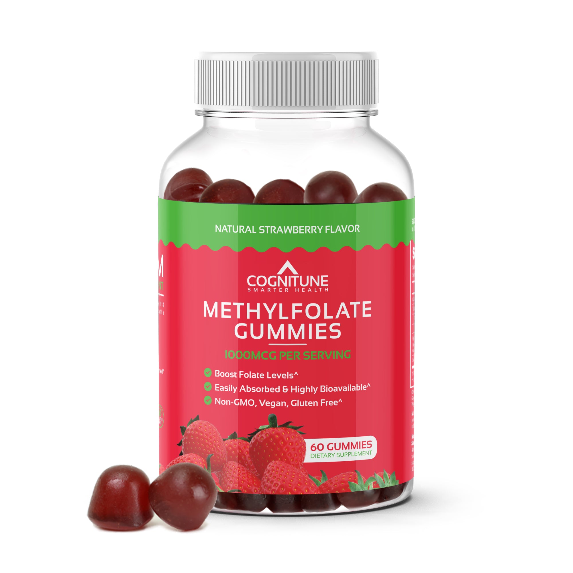 Methylfolate Gummies - Easy to Take High Potency L-Methylfolate Supplement, Strawberry Flavor, Non-GMO, Vegan, Gluten-Free, 60 Count