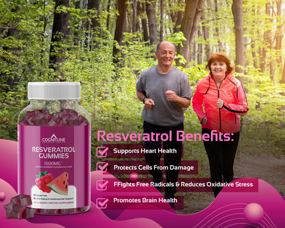 Resveratrol Gummies Supplement - Support Heart, Brain & Cellular Health, Sugar Free, Raspberry Watermelon Flavor
