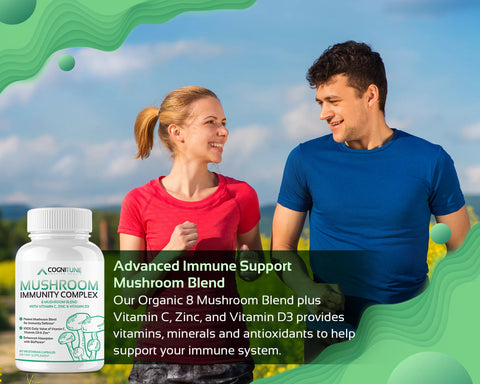 Mushroom Immune Support Supplement — 8 Mushroom Blend + Vitamin C, D3 & Zinc, 30 Servings