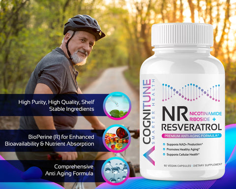 NR + Resveratrol Supplement - Increase NAD+, DNA & Cellular Health, Longevity, Vitality