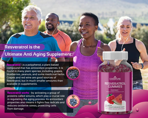 Resveratrol Gummies Supplement - Support Heart, Brain & Cellular Health, Sugar Free, Raspberry Watermelon Flavor