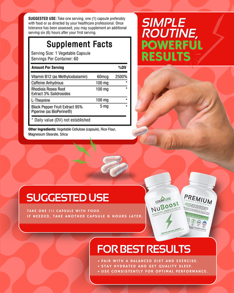 NuBoost Nootropic Energy Supplement - Boost Energy & Focus, Natural Mental Energy Capsules, 2 Month Supply