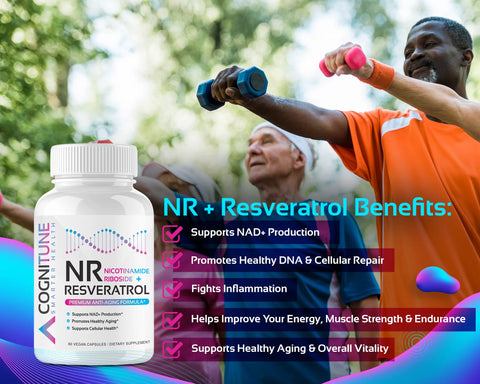 NR + Resveratrol Supplement - Increase NAD+, DNA & Cellular Health, Longevity, Vitality
