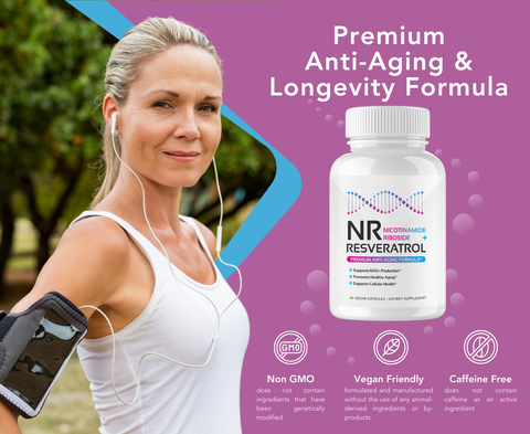 NR + Resveratrol Supplement - Increase NAD+, DNA & Cellular Health, Longevity, Vitality
