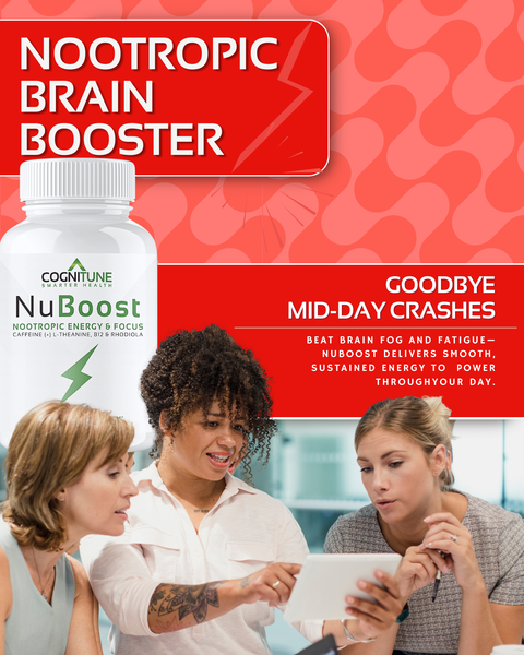 NuBoost Nootropic Energy Supplement - Boost Energy & Focus, Natural Mental Energy Capsules, 2 Month Supply