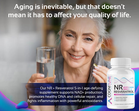 NR + Resveratrol Supplement - Increase NAD+, DNA & Cellular Health, Longevity, Vitality