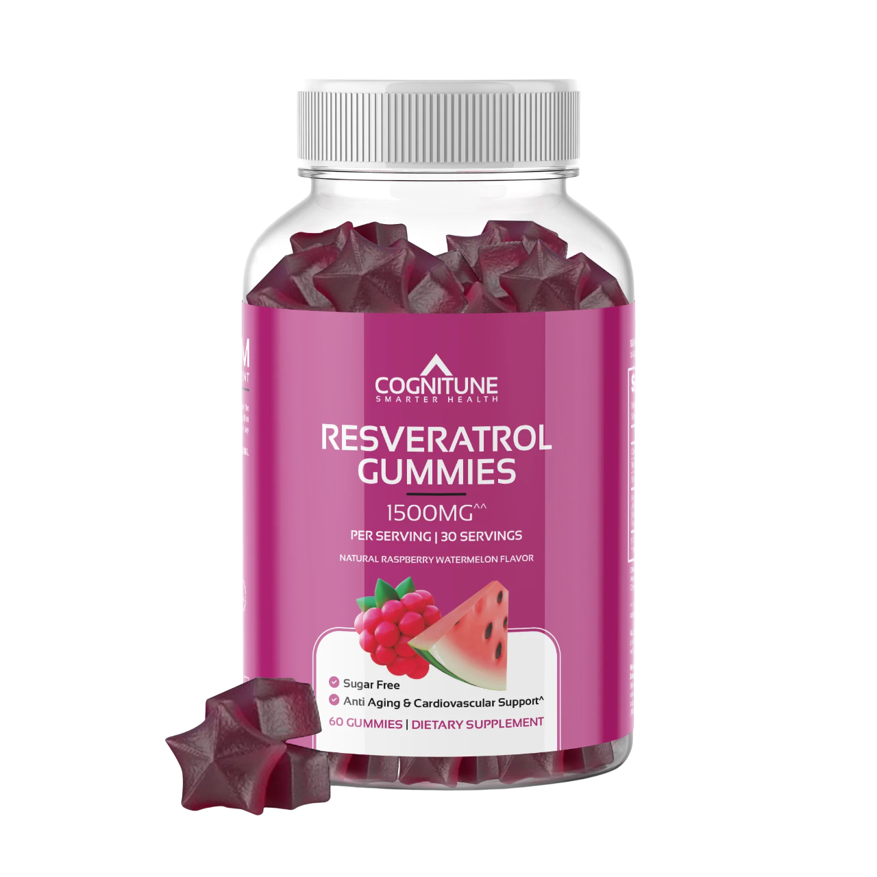 Resveratrol Gummies Supplement - Support Heart, Brain & Cellular Health, Sugar Free, Raspberry Watermelon Flavor