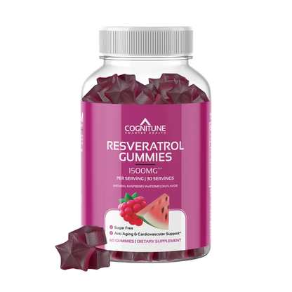 Resveratrol Gummies Supplement - Support Heart, Brain & Cellular Health, Sugar Free, Raspberry Watermelon Flavor