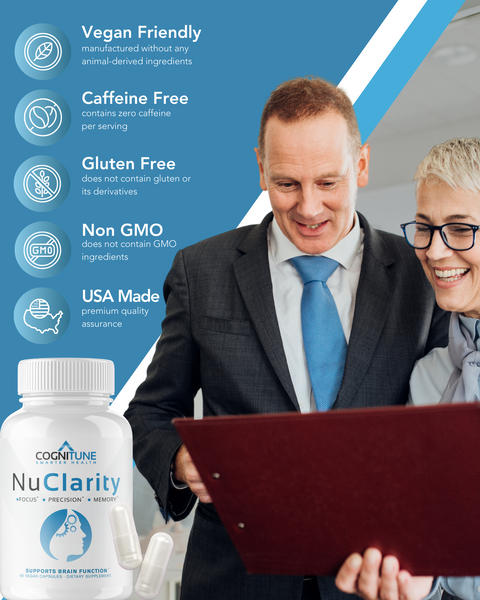 NuClarity Nootropic Brain Supplement - Enhance Mental Clarity, Memory, Focus, 60 Capsules
