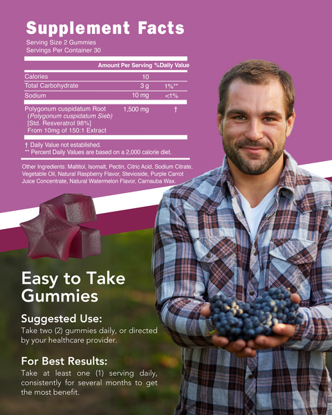 Resveratrol Gummies Supplement - Support Heart, Brain & Cellular Health, Sugar Free, Raspberry Watermelon Flavor
