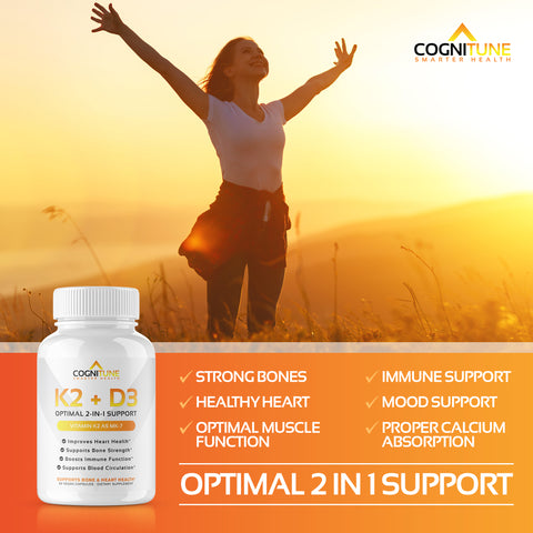 Vitamin K2 + D3 Supplement - Supports Heart, Bone & Immune System Health, 5000IU Vitamin D3, 60-Day Supply